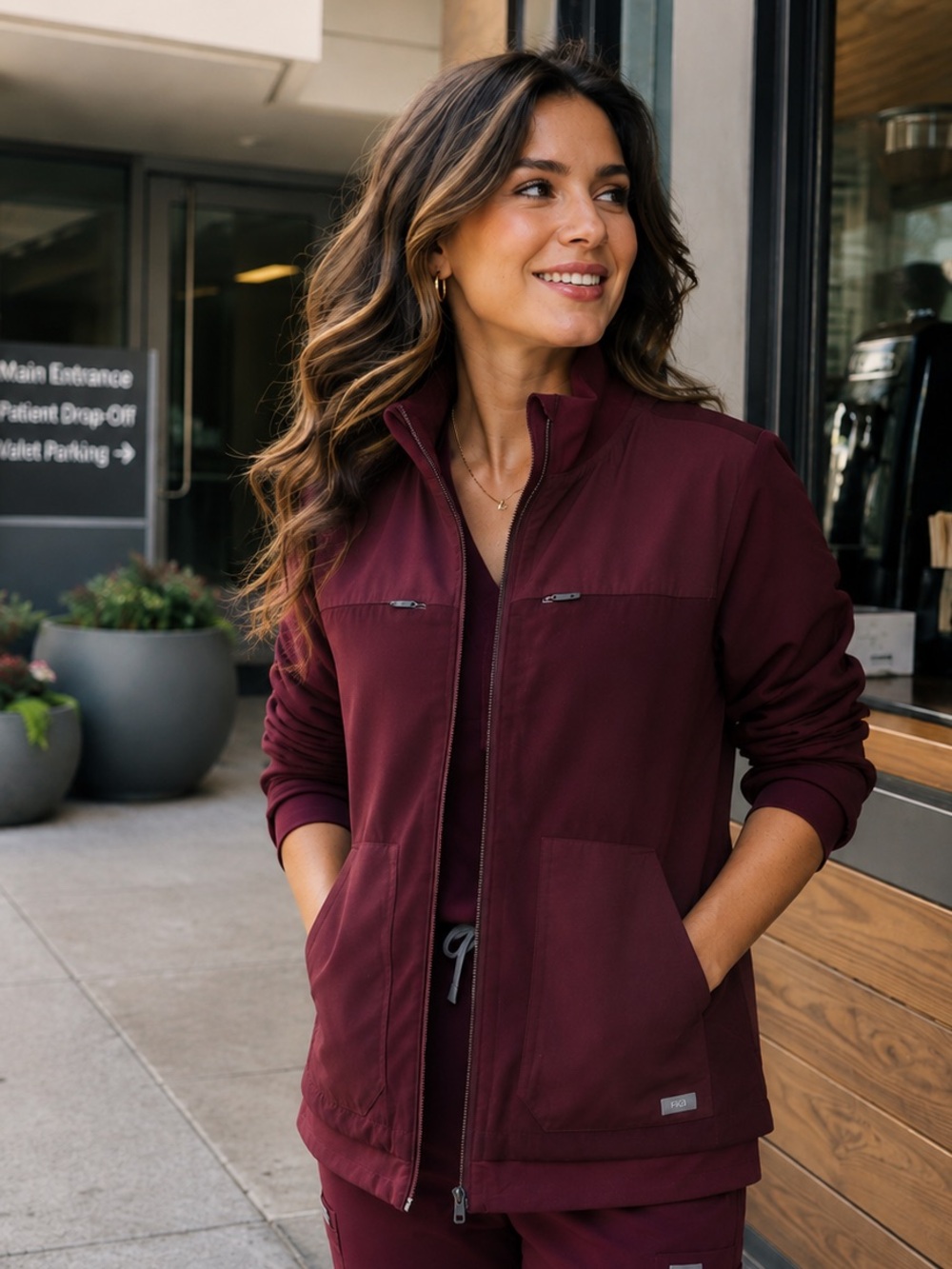 FIGS Morven Insulated Jacket Burgundy Size Medium